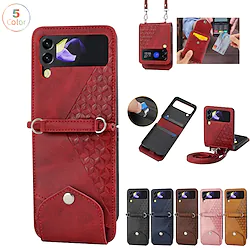 Phone Case For Samsung Galaxy Handbag Purse Flip Z Flip 4 Z Flip 3 Flip with Removable Cross Body Strap Card Holder Slots Solid Colored Geometric Pattern PU Leather Lightinthebox