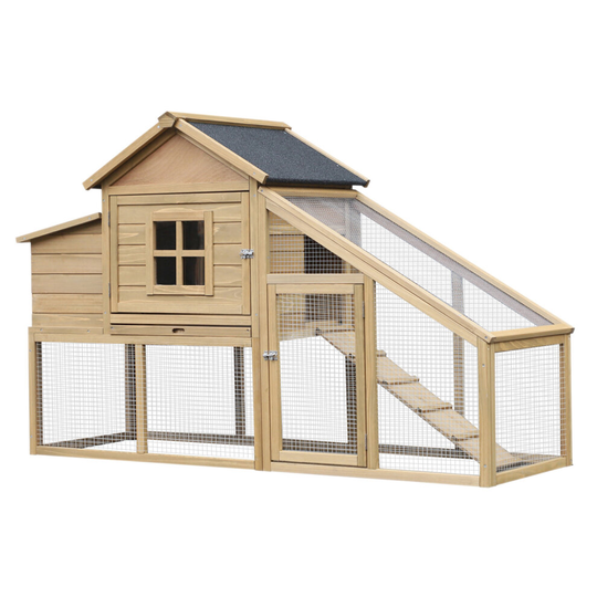 PawHut Wooden Chicken Coop with Run Nesting Box Slide Out Tray Natural
