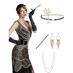 The Great Gatsby Charleston Roaring 20s 1920s The Great Gatsby Costume Accessory Sets Gloves Flapper Headband Halloween Costumes Prom Dresses Women's Tassel Fringe Costume Head Jewelry Earrings Pearl Lightinthebox