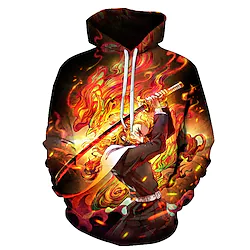 Inspired by Demon Slayer Rengoku Kyoujurou Cosplay Costume Hoodie Cartoon 3D Harajuku Graphic Kawaii Hoodie For Men's Women's Adults' 3D Print Polyester / Cotton Blend Lightinthebox