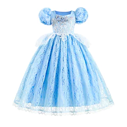 Cinderella Fairytale Princess Flower Girl Dress Theme Party Costume Girls' Movie Cosplay Cosplay Halloween Blue Dress Halloween Carnival Masquerade Polyester Lightinthebox