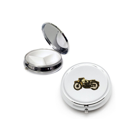Norton motorcycle silver round pill box