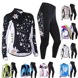 Nuckily Women's Long Sleeve Cycling Jersey with Tights Summer Black Floral Botanical Bike Clothing Suit Windproof Breathable Anatomic Design Reflective Strips Back Pocket Sports Polyester Lycra Floral Lightinthebox