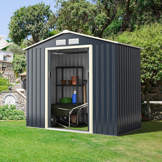 7FT x 4FT Metal Storage Shed Outdoor Lockable Tool Storage Box 4 Vents