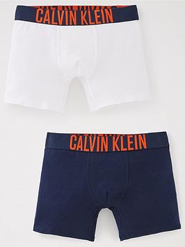 Calvin Klein Boys 2 Pack Logo Boxer Briefs - Navy/White, Navy/White, Size Age: 8-10 Years