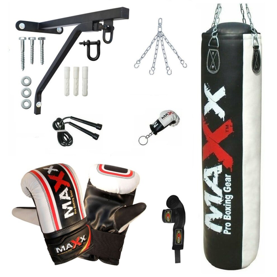 5ft Black/ White Heavy Filled Punch bag boxing bag bracket Gloves