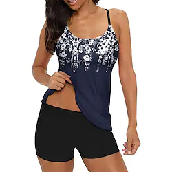 Women's Swimwear Tankini 2 Piece Normal Swimsuit Backless Print Flower Blue Strap Bathing Suits New Casual Vacation / Modern Lightinthebox