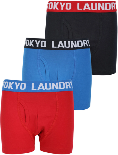 Boys Underwear Boys (6-13yr) Henson (3 Pack) Sports Boxer Shorts Set in Navy / Scarlet Sage / Jet Blue - Tokyo Laundry / 6-7 Years - Tokyo Laundry