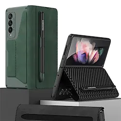 Phone Case with Pen Slot Holder For Samsung Galaxy Full Body Case Galaxy Z Fold 3 5G Card Holder Shockproof Dustproof Solid Colored PU Leather Lightinthebox