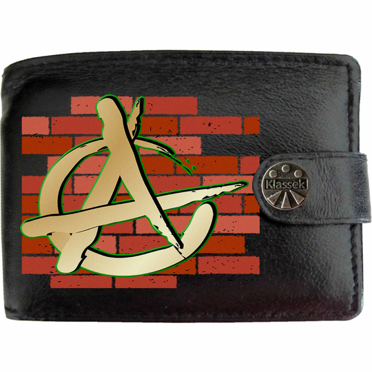 (Standard) Anarchy Symbol Wall Revolution Mens Wallet Chain Leather Coin Pocket Klassek RFID Blocking Credit Card Slots and Metal Gift Box