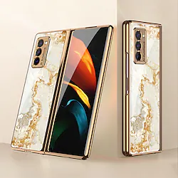 Phone Case For Samsung Galaxy Back Cover Z Fold 4/3/2/1 Plating Dustproof Single Sided Lines / Waves Marble Tempered Glass Lightinthebox