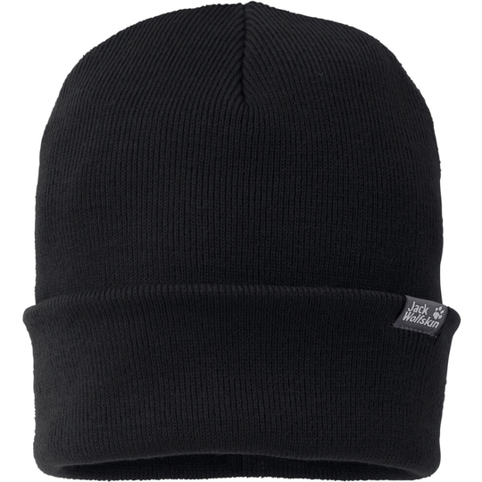 (One Size, Black) Jack Wolfskin Unisex Ribbed Fine Knit Cuffed Winter Warm Beanie Hat