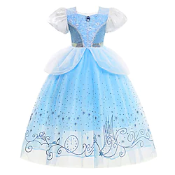 Cinderella Fairytale Princess Flower Girl Dress Theme Party Costume Tulle Dresses Girls' Movie Cosplay Cosplay Halloween Blue Dress Halloween Carnival Masquerade Organza Lightinthebox