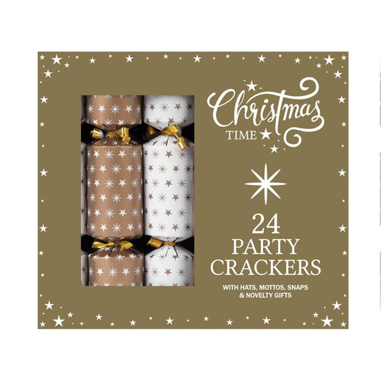 Set Of 24 Family Christmas Crackers White And Gold Party Box Catering Xmas Party