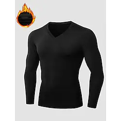 Men's Compression Shirt Running Shirt Long Sleeve Tee Tshirt Athletic Athleisure Winter V Neck Fleece Thermal Warm Breathable Quick Dry Fitness Gym Workout Running Sportswear Activewear Solid Colored Lightinthebox