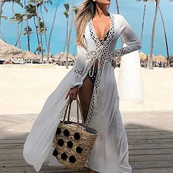 Women's Swimwear Cover Up Normal Swimsuit Modest Swimwear Solid Colored White Bathing Suits Lightinthebox
