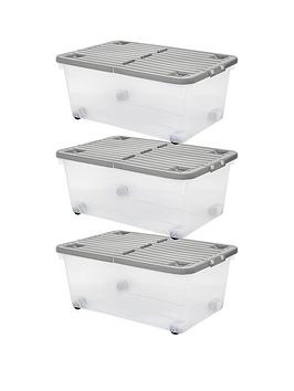 Wham Set Of 3 45L Wheeled Boxes With Folding Lid - 45 Litre