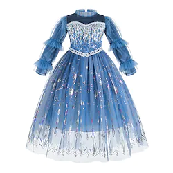 Frozen Fairytale Princess Elsa Flower Girl Dress Theme Party Costume Tulle Dresses Girls' Movie Cosplay Cosplay Halloween Blue Dress Halloween Carnival Masquerade Cotton Lightinthebox