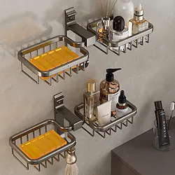 Soap Box Hole Free Wall Mounted Asphalt Fertilizer Soap Rack Space Aluminum Bathroom Storage Rack Household Soap Box Toilet Lightinthebox