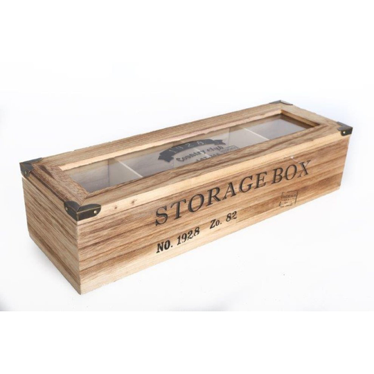 Wooden Compartment Storage Box Organiser 4 Compartments 34cm