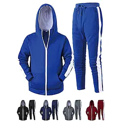 Men's Tracksuit Sweatsuit 2 Piece Full Zip Casual Winter Long Sleeve High Waist Cotton Thermal Warm Breathable Soft Fitness Gym Workout Running Sportswear Activewear Color Block TZ2 TZ3 TZ4 Lightinthebox