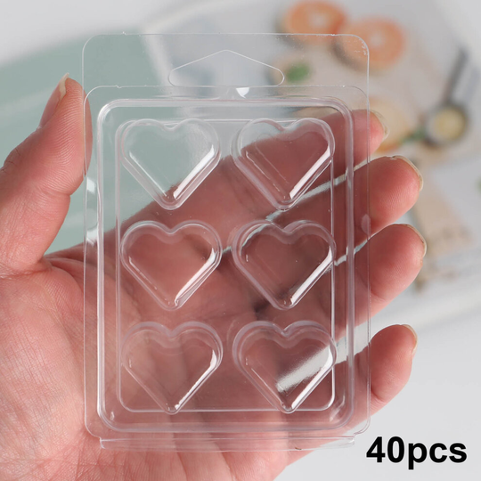 (Heart Shape) 40PCS Plastic 6 Cell Wax Melt Clamshell Packaging Box
