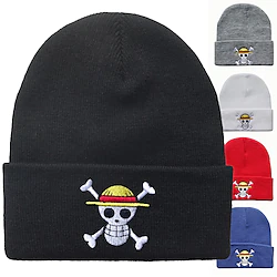 One Piece Beanie Hats Knitted Cap Luffy Embroidered Skull Crossbones Warm Stretchable Anime Accessories Unisex Lightinthebox