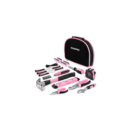 WORKPRO 103-Piece Home Tool Kit, Pink Ladies Tool Kit, Cr-V Hand Tools for Home Repair, Household Home DIY Tool Set with Compact Storage Bag