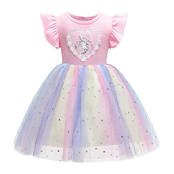 Fairytale Princess Unicorn Flower Girl Dress Tulle Dresses Tutus Girls' Movie Cosplay Cosplay Halloween Rosy Pink Blue Dress Halloween Carnival Masquerade Cotton Lightinthebox