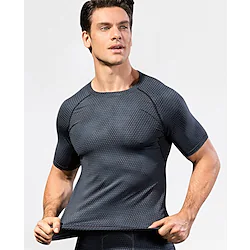 Men's Compression Shirt Short Sleeve Tee Tshirt Breathable Quick Dry Moisture Wicking Fitness Gym Workout Running Sportswear Activewear Optical Illusion Black Rough Black Red Lightinthebox