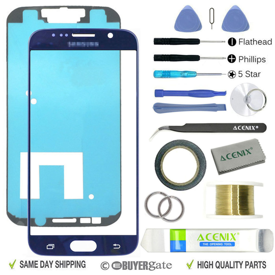 SAMSUNG GALAXY S6 Blue Replacement Screen Front Glass Lens Repair Kit+ 2mm Tape