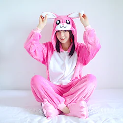 Adults' Kigurumi Pajamas Rabbit Bunny Animal Onesie Pajamas Flannelette Cosplay For Men and Women Halloween Animal Sleepwear Cartoon Festival / Holiday Costumes / Leotard / Onesie / Leotard / Onesie Lightinthebox