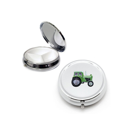Tractor silver round pill box