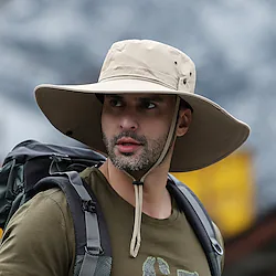 Men's Bucket Hat Sun Hat UPF50 Fishing Hat Hiking Hat Wide Brim Summer Outdoor Waterproof Windproof Ultra Light (UL) Hat Solid Color POLY Black Army Green Grey for Hunting Fishing Climbing Lightinthebox