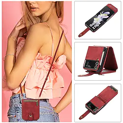 Phone Case For Samsung Galaxy Wallet Card Z Flip 4 Z Flip 3 Portable Wallet Zipper Solid Colored PU Leather Lightinthebox