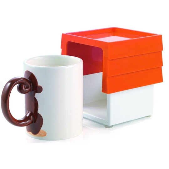 Set of 4 Monkey Coffee Mugs With Mug Holder Gift Box Stops Spilling and Leakage