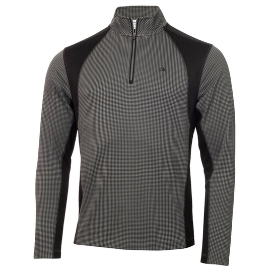(L, Slate/Black) Calvin Klein Mens 2021 Micro Grid CK 1/2 Zip Mid Layer Pullover