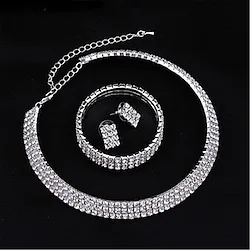 Hoop Earrings 1 set Clear Synthetic Diamond Rhinestone Alloy 1 Necklace Earrings Bracelets Women's European Cool Geometrical Geometric Jewelry Set For Wedding / Bridal Jewelry Sets Lightinthebox