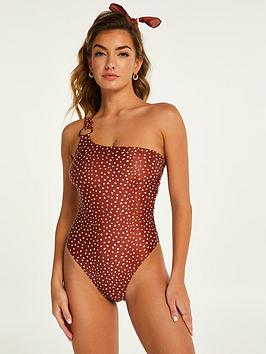 Hunkemoller Ari One Shoulder Swimsuit - Brown , Brown, Size 8, Women