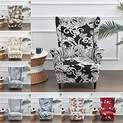 Wing Chair Slipcovers Spandex Stretch Sofa Covers Wingback Armchair Covers with Seat Pad Cushion Cover Arms Printing Pattern Fabric Furniture Protector for Living Room Wingback Chair #8835465 Lightinthebox