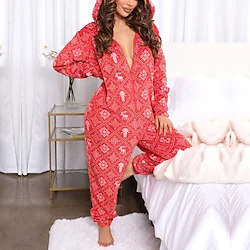 Santa Claus Mrs.Claus Christmas Pajamas Women's Christmas Christmas Christmas Eve Adults' Party Christmas Home Wear Polyester Onesie Lightinthebox