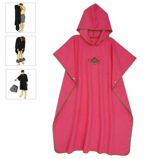(Red) Colourful Hooded Poncho Towel Changing Robe Adult Beach Towel Surf Kitesurf UK