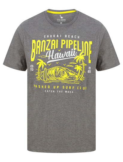 T-Shirts Banzai Pipeline Motif Cotton Jersey T-Shirt in Mid Grey Marl - South Shore / S - Tokyo Laundry