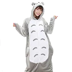 Adults' Kigurumi Pajamas Cat Totoro Animal Patchwork Onesie Pajamas Coral fleece Cosplay For Men and Women Christmas Animal Sleepwear Cartoon Festival / Holiday Costumes / Leotard / Onesie Lightinthebox