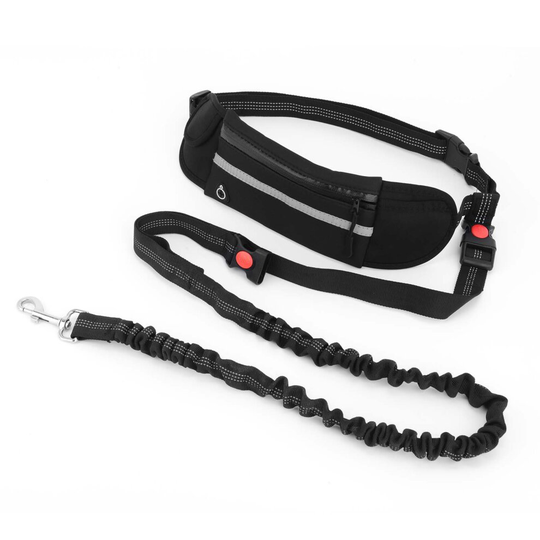 (Black) Adjustable No Hands Leash Dog Pet Lead Waist Belt
