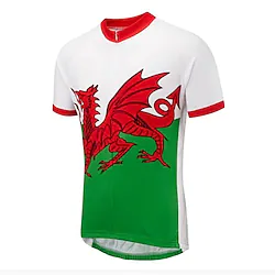 21Grams Men's Cycling Jersey Short Sleeve Bike Jersey Top with 3 Rear Pockets Mountain Bike MTB Road Bike Cycling Breathable Quick Dry Moisture Wicking Back Pocket Red White Wales National Flag Sports Lightinthebox