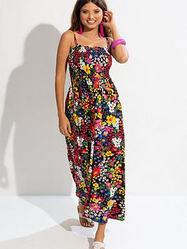Pour Moi Removable Straps Shirred Bodice Maxi Dress
