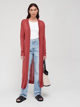 V By Very Knitted Lightweight Fine Gauge Long Line Cardigan - Rust
