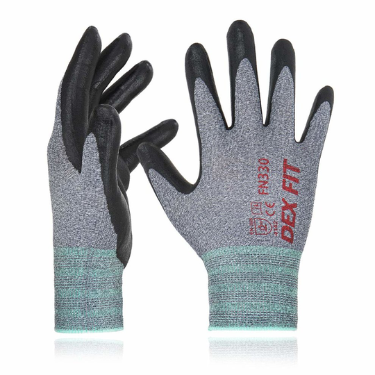 Nitrile Work Gloves FN330, 3D Comfort Stretch Fit, Power Grip, Durable Foam Coated, Smart Touch, Thin Machine Washable, Grey Large 3 Pairs Pack