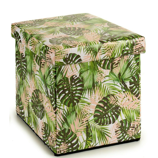 Ottoman Pouffe Faux Leather Foldable Floral Design Storage Box And Seat 31x31cm